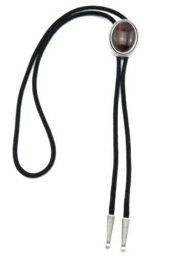 Red Tiger Eye Stone Western Cowboy Rodeo Braided Fabric Neck Bolo Tie