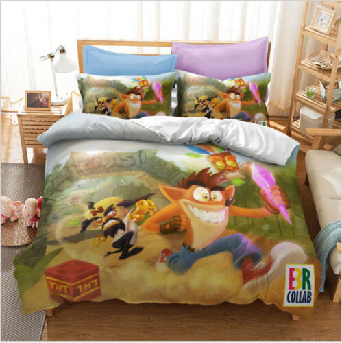 Crash Bandicoot Bedding Set Single Double 3D Game Duvet Cover Pillowcase Bed Set
