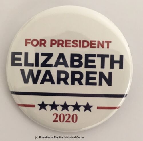 WARREN-705 White and Blue Campaign Button For President Elizabeth Warren Red 