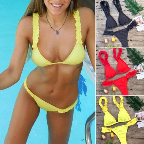 Slip Set Push-up Gepolsterter BH Dreieck Badeanzug Nylon Brandneu Bikini BH