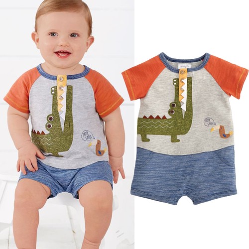 UK Cartoon Newborn Baby Boys Alligator One-piece Romper Jumpsuit Outfits Clothes