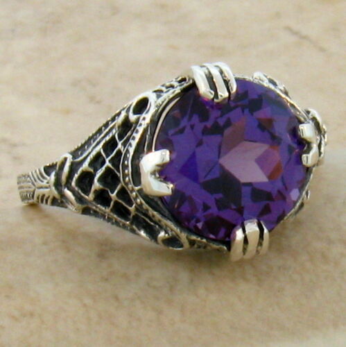 5 Ct LAB ALEXANDRITE 925 STERLING SILVER ANTIQUE STYLE FILIGREE RING SIZE 5,#382