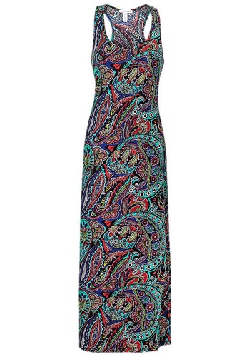 NEW Ambience Apparel Ladies Colourful Paisley Print Sleeveless Fitted Maxi Dress