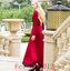 Women/'s Elegant Stylish Slim Full Long Red Dress Lace Stitching Long Sleeve Warm
