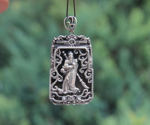 6 CM Miao Silver Handwork Chinese Guangong Guanyu Yunchang Buddha Amulet Pendant