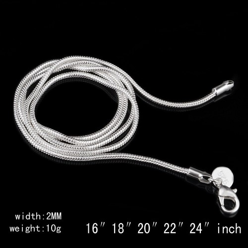 925 Sterling Solid Silver 1//2//6MM Snake Chain Men Women Necklace 16-24 Inch