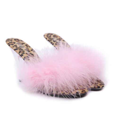 Details about  / UK Women High Stilettos Heel Fur Slippers Nightclub Sandals Peep Toe Mules Shoes