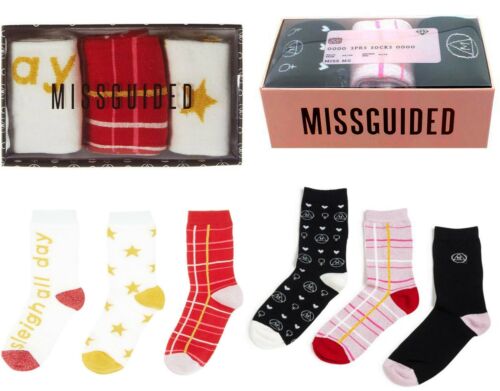 Ladies Girls 3 Pack of Socks Size 4-8 Missguided Boxed Christmas Birthday Gift