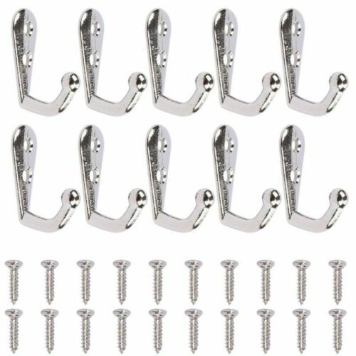 10 Pack Wall Mounted Hooks Double Robe Coat Holder Key Hanger with 20 Screws US