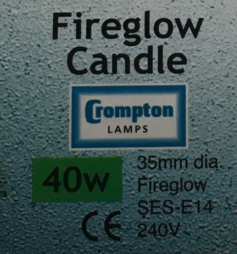 4 PACK Fireglow 40W SES E14 Crompton Red Fire Glow Candle AJ3