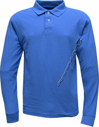 Mens Long Sleeve Plain Pique Polo Shirt Top Casual Cotton Mix S XXL 