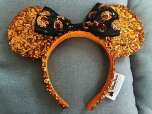 NEW Disney Parks Gold Minnie Mouse Bow Sequins Ear Headband Ears
