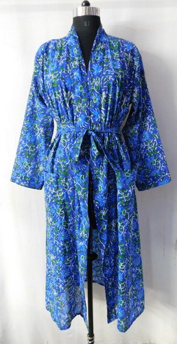Indian Bridesmaid Nightdress Cotton Block Printed Kimono Maxi Intimates Tunic 67