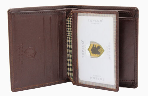 Mens Designer TOPSUM Genuine Top Grain Leather Billfold Wallet Purse 4010 Brown 