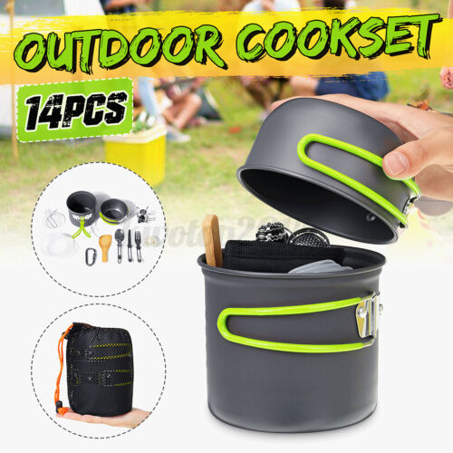 14Pcs Outdoor Non-stick Cooking Set Pots Pans Bowls Cookware Kit for Camping