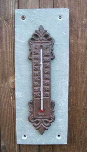 Wandthermometer Gusseisen Schieferplatte 26 cm inkl VK Schwweres Thermometer 