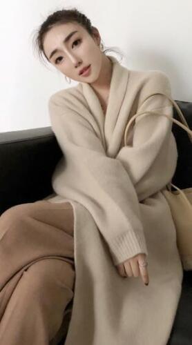 Women Winter Warm Long Coat Cashmere Wool Blend Knitted Sweater Cardigan Outwear