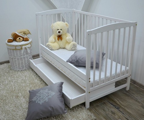 BABY Cot Bed Wood White Walnut Mattress Drawer Convertable to Junior Toddler Bed