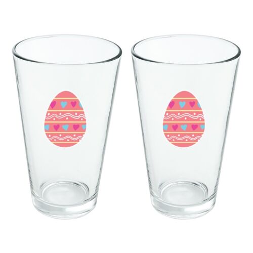 Cute Easter Egg Pink with Hearts Novelty 16oz Pint Drinking Glass Tempered 