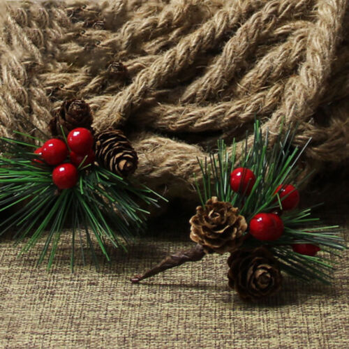10x Natural Red Berry Pine Cone Branch Christmas Tree Simulation Holiday Decor