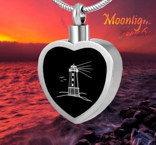 New Lighthouse Beach House Cremation Urn Keepsake Ash Silver Memorial Necklace