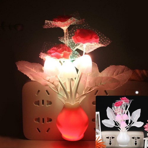EU Light Sensor Flower Mushroom LED Night Lights Baby Bed Room Lamp Decor US