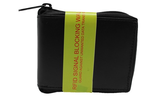 RFID Safe Men/'s Zip-Around Bi-fold leather Wallet Black Brown in Gift Box JTC