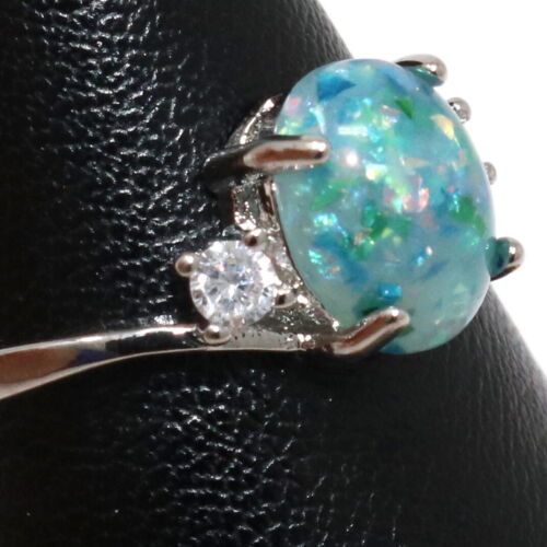 Details about  / Oval Green Opal Ring Women Jewelry Gift 14K White Gold Plated Size 6 to 9