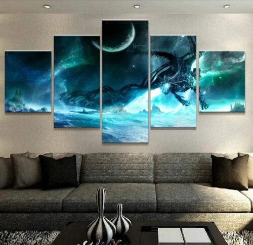 Flying Dragon in Moon night 5 PCs Canvas Printed Wall Poster Picture Home Decor 