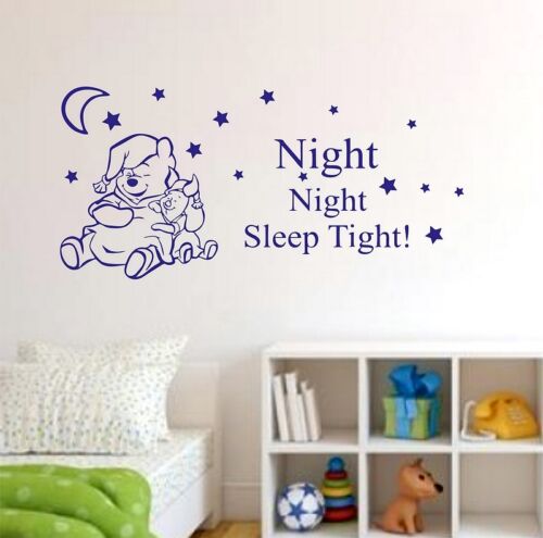 WINNIE the POOH Wall Stickers Night Sleep Tight Quote Art Decal Nursery