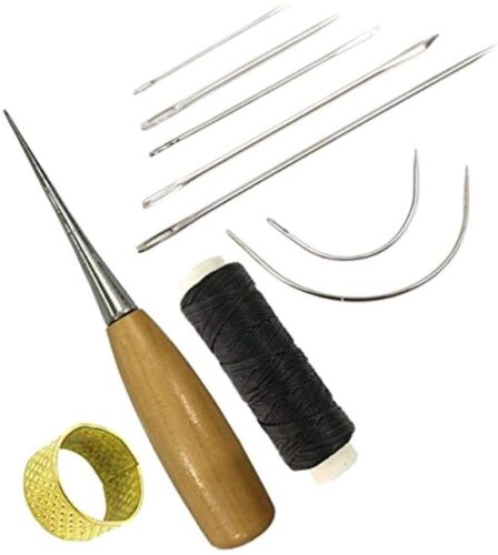 Agujas de coser mano 10 piezas curvado para tapicería agujas de perforación punzón Dedal