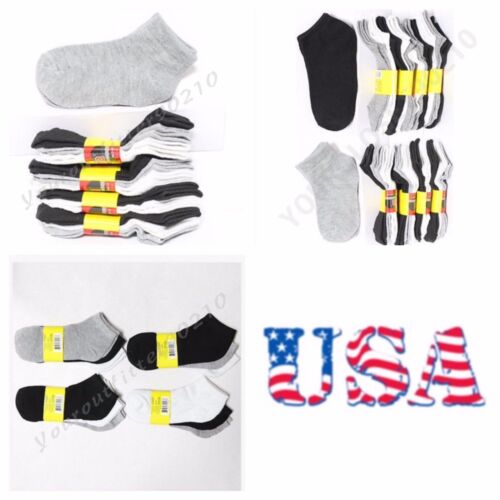 12 Pairs Boy /& Girls Ankle Socks 2-3  4-6  6-8 Size White Black Gray Mix Unisex