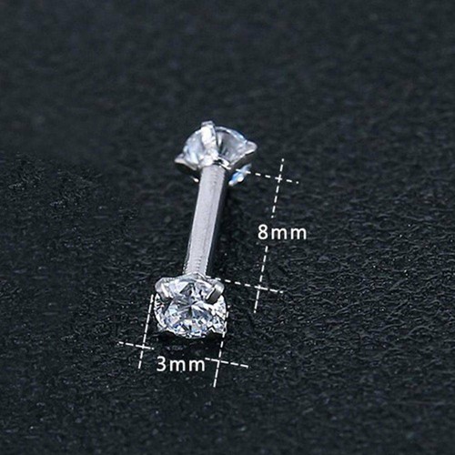 Surgical 316L Stainless Steel Stud Earrings Cubic Zircon Round Women Men 2PCS