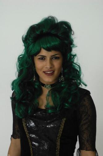 Perruque Saphira Vampire Halloween Sorcières Diable Sorcière Costume vert cape Vamp Chapeau 