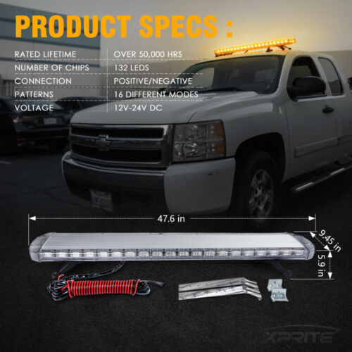 Xprite 48inch 132W LED Flash Light Bar for Truck Jeep Chevy SUV Emergency Hazard