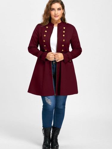 Moda Donna Taglie Forti Vintage lungo Giacca a Doppio Petto Zampa Cappotto