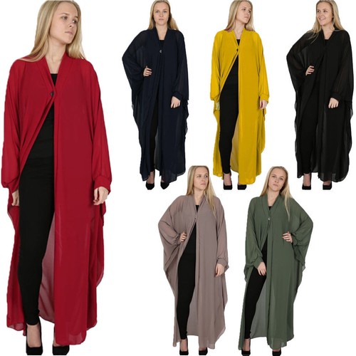 Women/'s Donna Chiffon Un Pulsante Completo Manica Lunga Aperto Sul Davanti Maxi Cardigan 8-14