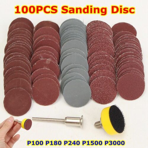 100X 1'' 25mm Hook Loop Sandpaper Disc Abrasive Sanding Paper Pad 100-3000 Grit 