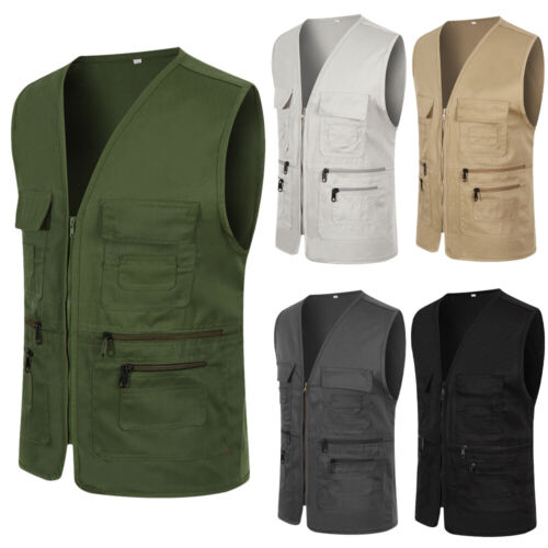 Mens Multi-Pocket Utility Vest Waistcoat Outdoor Hunting Travelling Work Clothes 