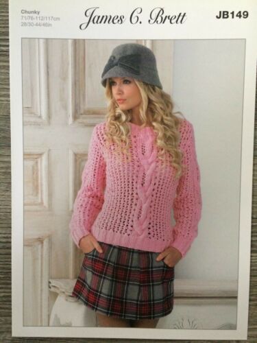 28-46" James Brett Knitting Pattern: Mesdames dentelle & Cable Sweater JB149 chunky 