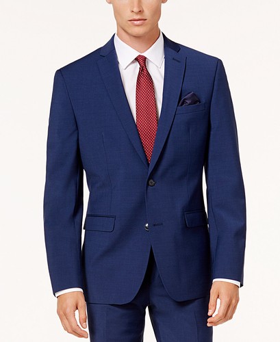 $720 BAR III Men BLUE SLIM FIT 2 PIECE BUTTON WOOL SUIT JACKET BLAZER PANTS 44 R