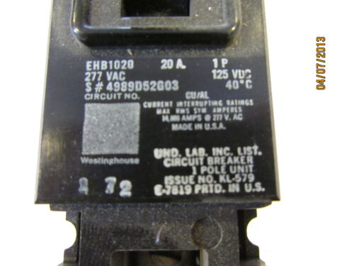 Eaton Cutler-Hammer WESTINGHOUSE 20 AMP Molded Case Circuit BREAKERc