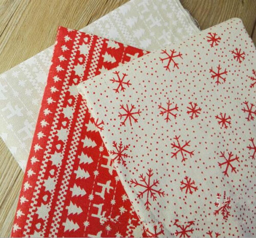 Christmas Printing Pattern Cloth Natural Cotton Linen Fabric Sewing DIY