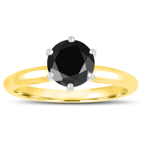 0.50 Carat Black Enhanced Diamond 14K Solid Yellow Gold 6 Prong Solitaire Ring