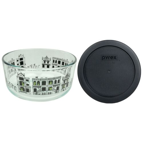 Pyrex 7201 4-Cup Fright Night Glass Bowl w/ 7201-PC Black Round Lid Cover 