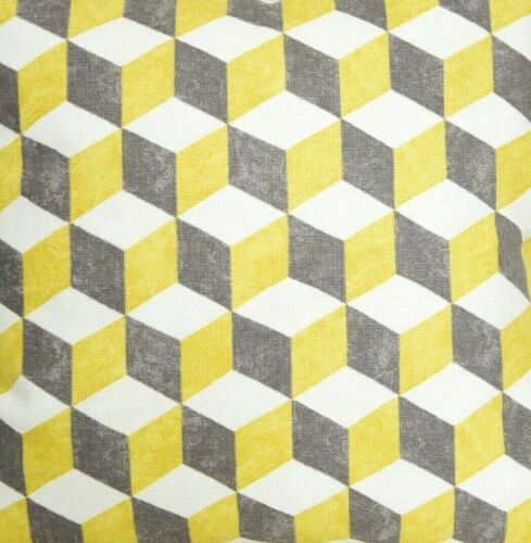 Yellow Cubes Printed Cotton Balyan Fabric Grey White Osborne & Little by Meter 