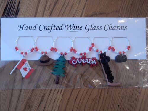 /"CANADA/" SET  OF 6 HAND CRAFTED WINE GLASS CHARMS