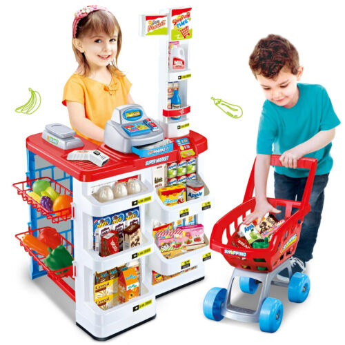 Kids Supermarket Shop Play Role Set Children Superstore Trolley Till Scanner Til