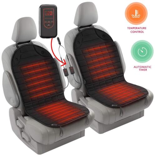 Zento Deals 2pc Black Heated Car Seat Cushion with 1 Integrated Plug Adjustable