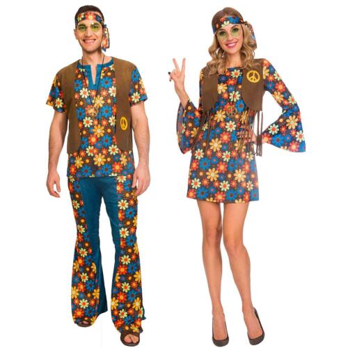 Adult/'s Men/'s Womens Couples Groovy Hippy 60/'s 70/'s Fancy Dress Hippie Costume